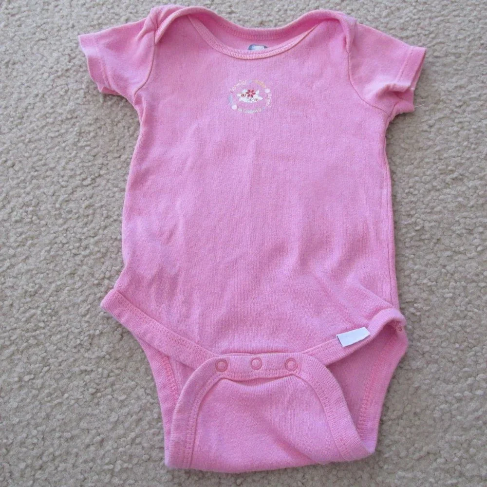 Gerber‎ One Piece Bodysuit Infant Girls Size 3-9M Pink Short Sleeve Floral Cutie